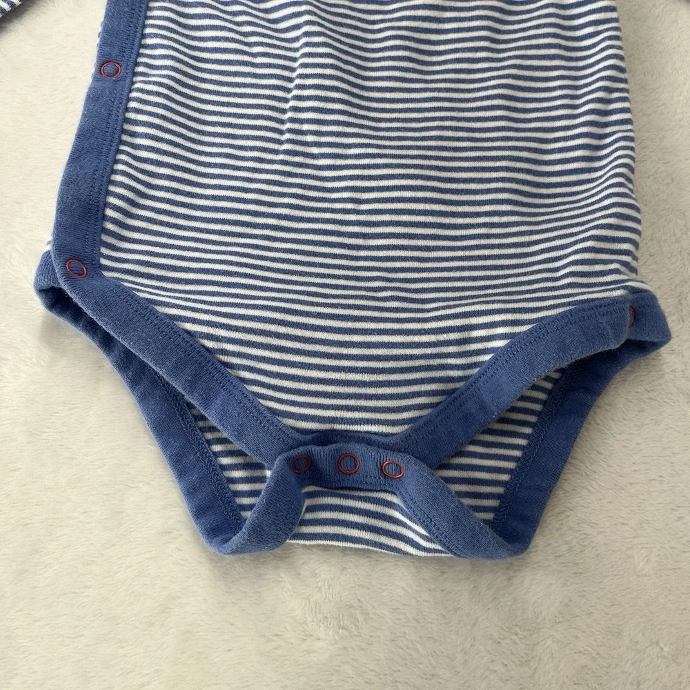 Baby Boden Wrap Bodysuit Unisex Baby 12-18m Blue Striped Cotton